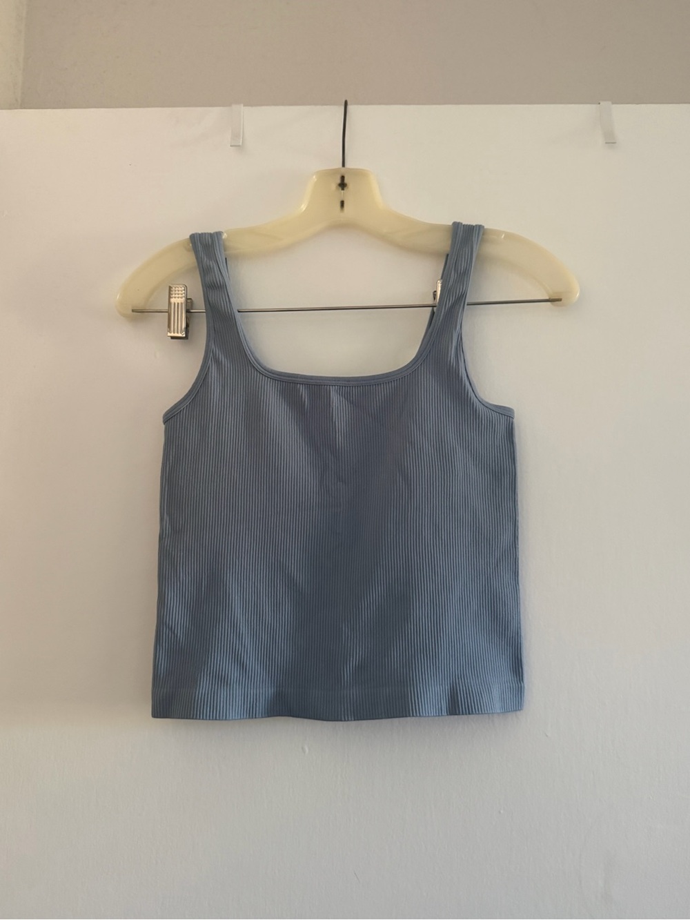 Ribbed Square-Neck Tank Top in Light Blue